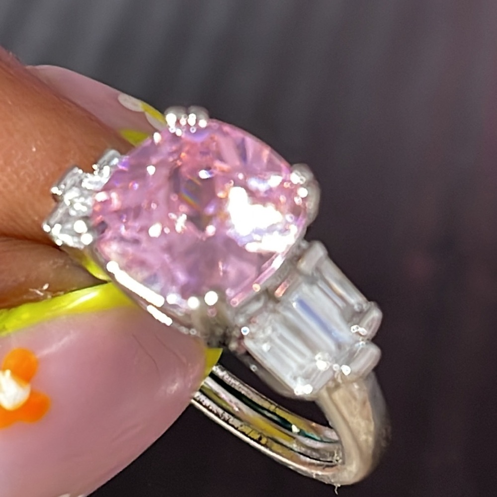 Pink Amethyst Rhinestone Statement Ring - image 8